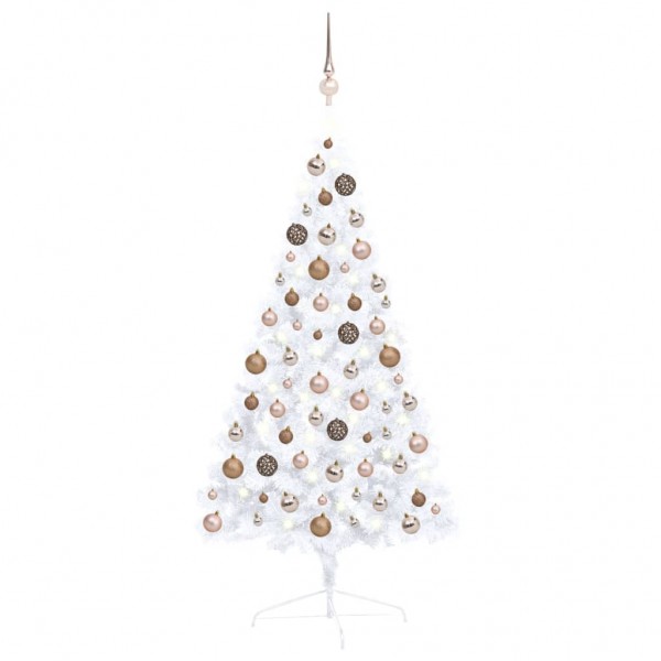 Medio árbol de Navidad artificial LED y bolas blanco 120 cm D