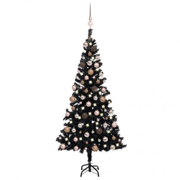 Árbol de Navidad artificial con LED y bolas PVC negro 150 cm D
