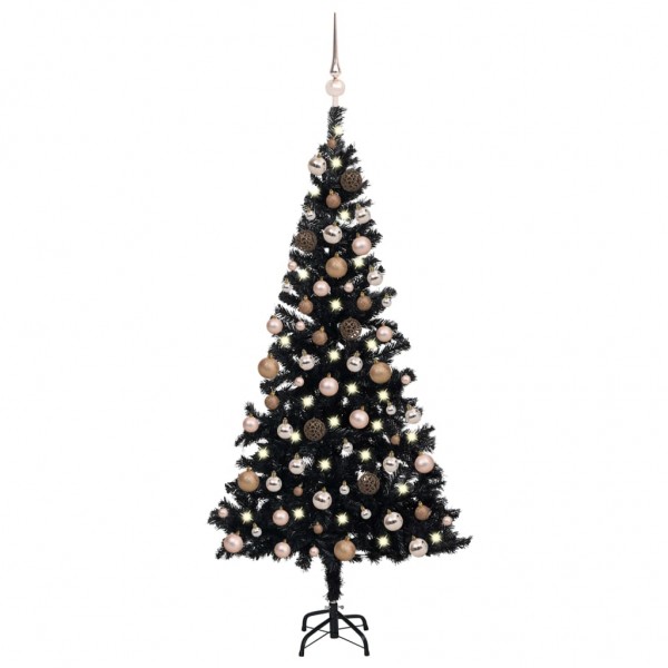 Árbol de Navidad preiluminado con luces y bolas negro 180 cm D