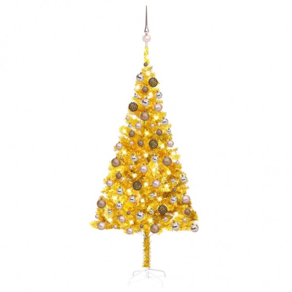 Árbol de Navidad preiluminado con luces y bolas dorado 180 cm D