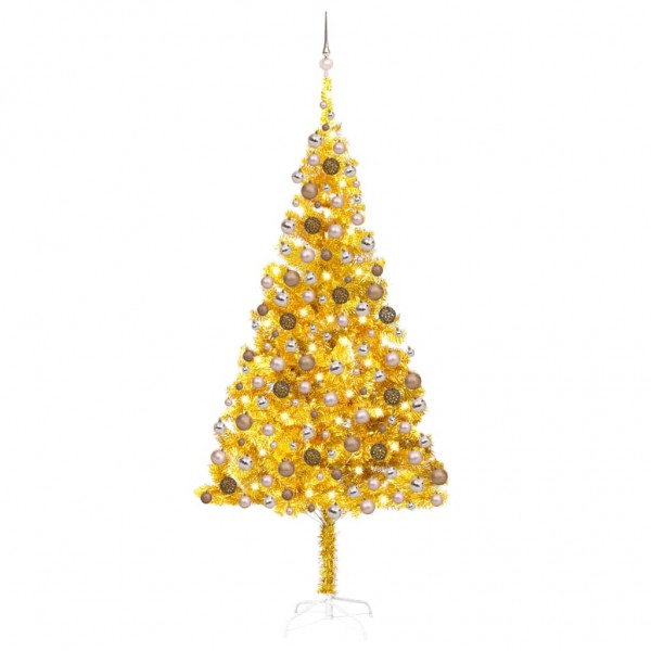 Árvore de Natal pré-iluminada com luzes e bolas de ouro 210 cm D