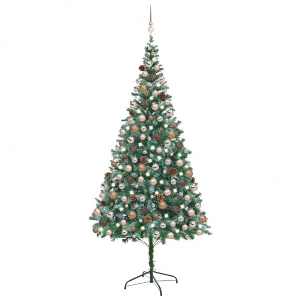 Árvore de Natal artificial com LEDs. bolas e ananás 210 cm D