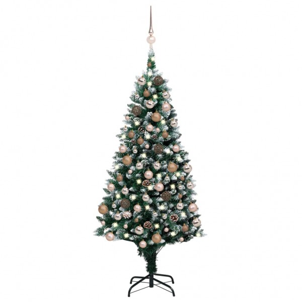Árvore de Natal gelada com luzes. bolas e ananás 150 cm D