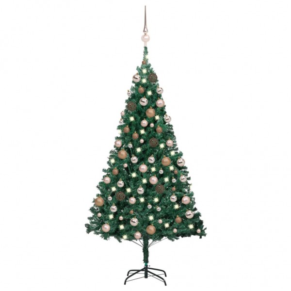 Árbol de Navidad preiluminado con luces y bolas verde 120 cm D