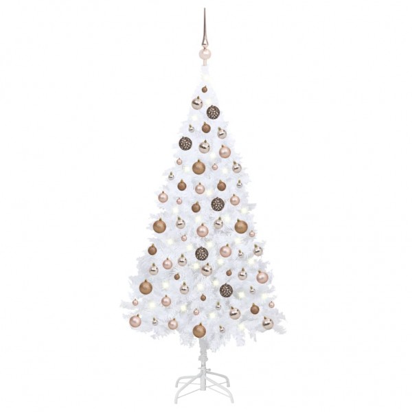 Árbol de Navidad preiluminado con luces y bolas blanco 150 cm D