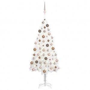 Árbol de Navidad preiluminado con luces y bolas blanco 120 cm D