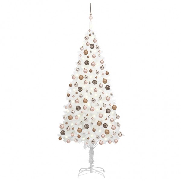 Árvore de Natal pré-iluminada com luzes e bolas brancas 240 cm D