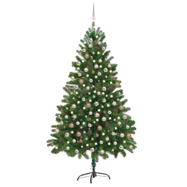 Árbol de Navidad artificial con LED y bolas verde 210 cm D
