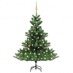 Árbol de Navidad abeto Nordmann con LEDs y bolas verde 150 cm D