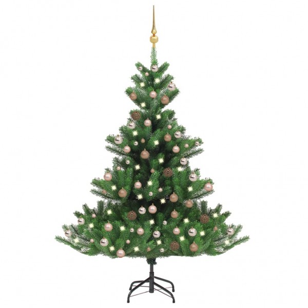Árvore de Natal abeto Nordmann com LEDs e bolas verdes 210 cm D
