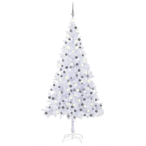 Árvore de Natal artificial com luzes e bolas brancas 240 cm D