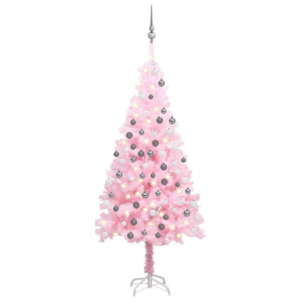 Árvore de Natal pré-iluminada com luzes e bolas rosas 180 cm D