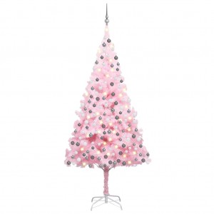 Árvore de Natal pré-iluminada com luzes e bolas rosas 210 cm D