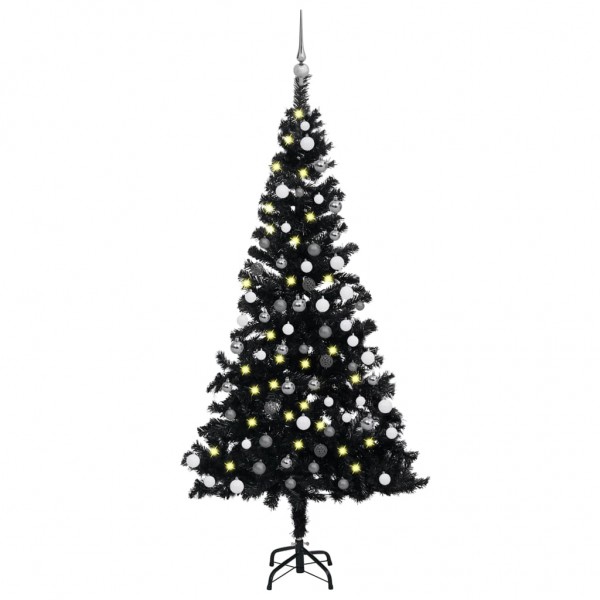 Árbol de Navidad artificial con LED y bolas PVC negro 120 cm D