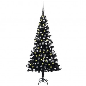 Árbol de Navidad preiluminado con luces y bolas negro 150 cm D