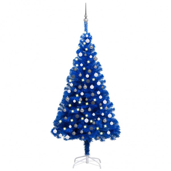 Árbol de Navidad preiluminado con luces y bolas azul 150 cm D