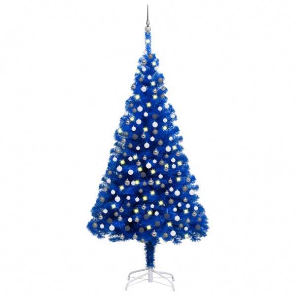 Árbol de Navidad preiluminado con luces y bolas azul 210 cm D