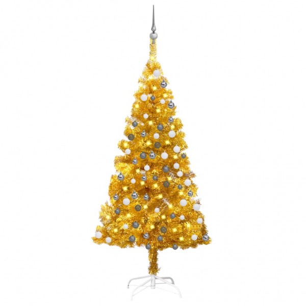 Árbol de Navidad artificial LED y bolas dorado PET 120 cm D