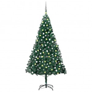 Árbol de Navidad preiluminado con luces y bolas verde 210 cm D