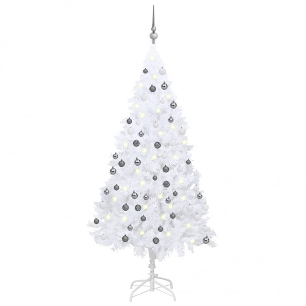 Árbol de Navidad preiluminado con luces y bolas blanco 120 cm D