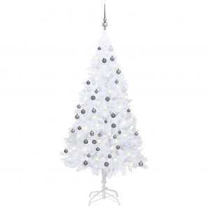 Árbol de Navidad preiluminado con luces y bolas blanco 150 cm D