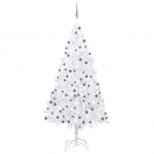 Árbol de Navidad preiluminado con luces y bolas blanco 210 cm D