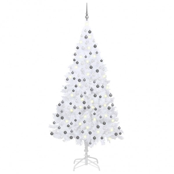 Árbol de Navidad preiluminado con luces y bolas blanco 210 cm D