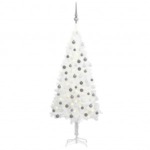 Árbol de Navidad preiluminado con luces y bolas blanco 120 cm D