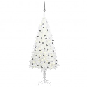 Árbol de Navidad preiluminado con luces y bolas blanco 180 cm D