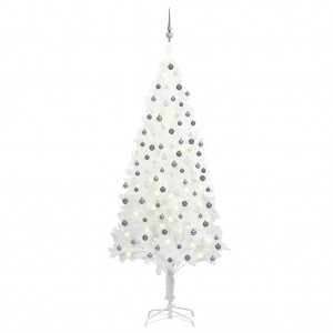 Árbol de Navidad preiluminado con luces y bolas blanco 210 cm D