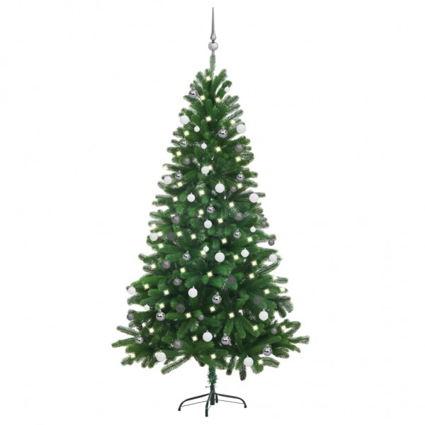 Árbol de Navidad artificial con LED y bolas verde 180 cm D