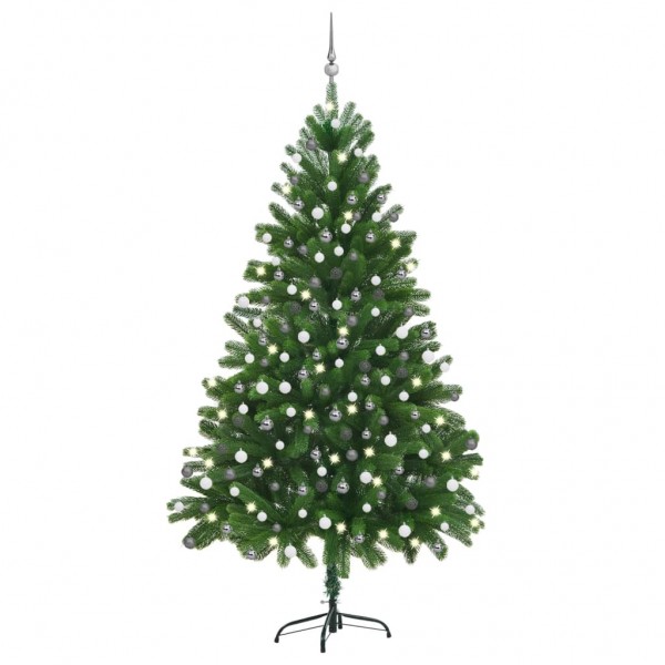 Árbol de Navidad preiluminado con luces y bolas verde 210 cm D