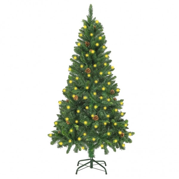 Árbol de Navidad artificial con LED y piñas verde 150 cm D