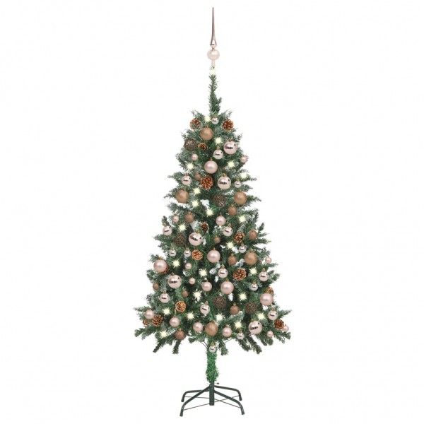 Árbol de Navidad helado con luces. bolas y piñas 150 cm D