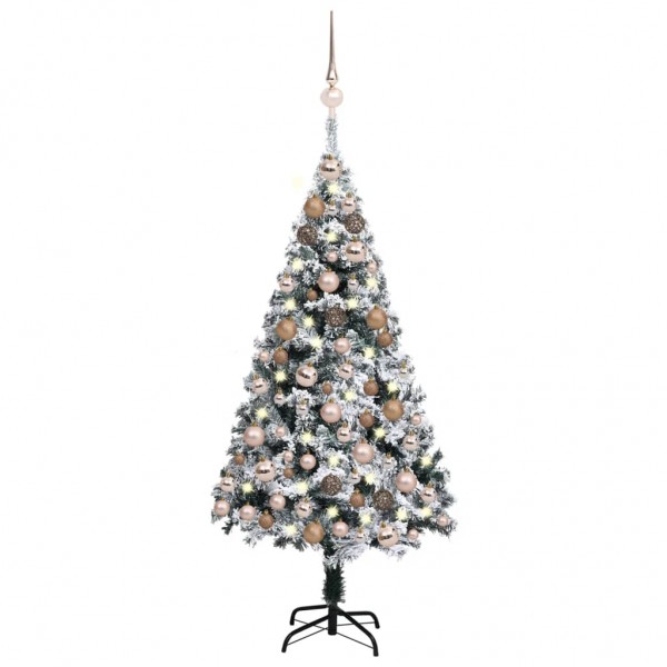 Árbol de Navidad artificial con LEDs y bolas verde 120 cm D