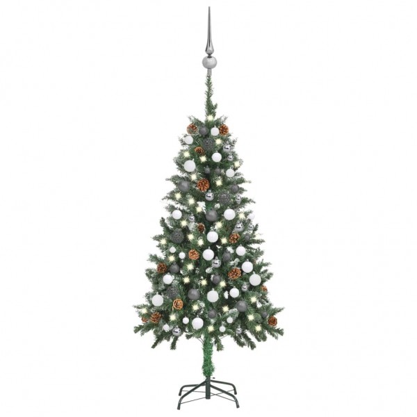 Árbol de Navidad artificial con LED bolas y piñas 150 cm D