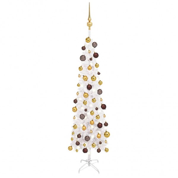 Árbol de Navidad artificial estrecho LED y bolas blanco 120 cm D