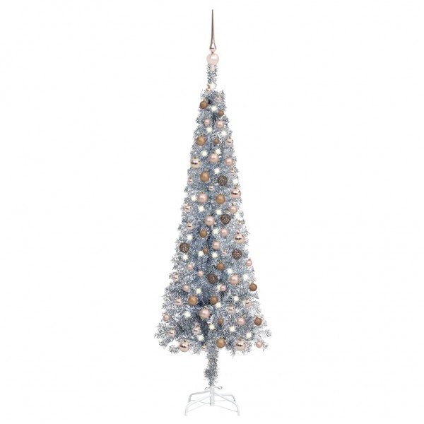 Set de árbol de Navidad estrecho con LED y bola plateado 150 cm D