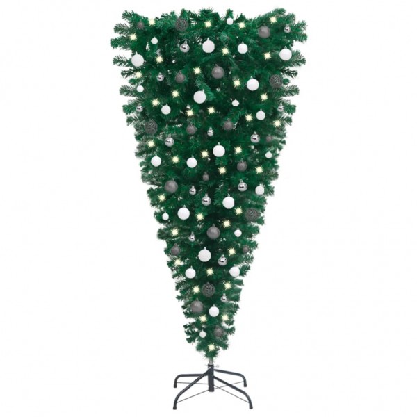 Set de árbol de Navidad artificial al revés LED y bolas 120 cm D