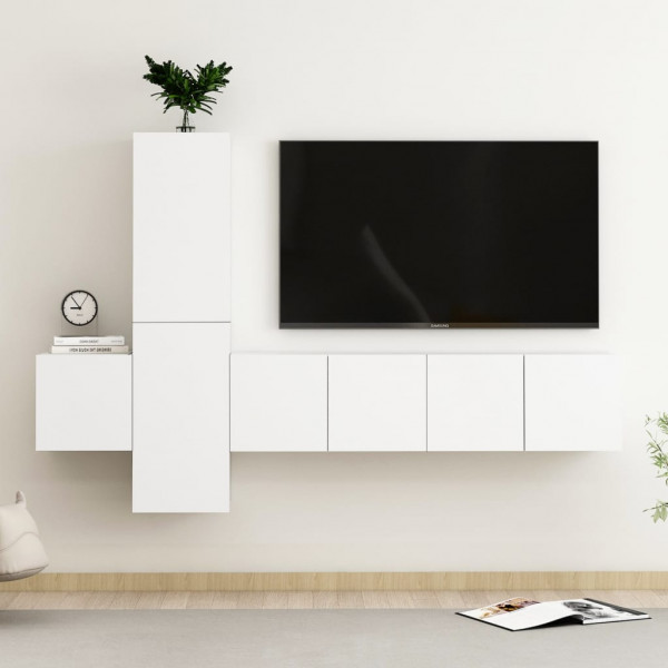 Juego de mueble para TV de 5 piezas aglomerado blanco Juego de mueble para TV de 5 piezas aglomerado blanco D