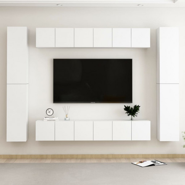 Set de mobiliário de sala de estar TV 10pzas madeira de engenharia branca D