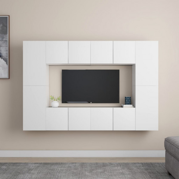 Set de muebles de salón TV 8 piezas madera de ingeniería blanco D