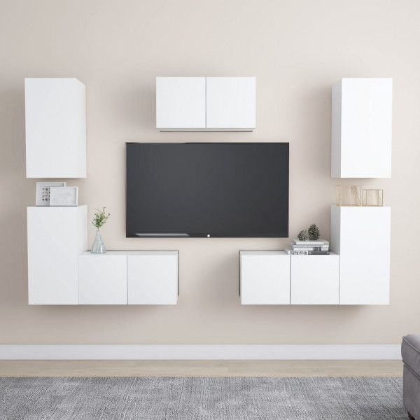 Set de muebles de salón TV 7 piezas madera de ingeniería blanco D
