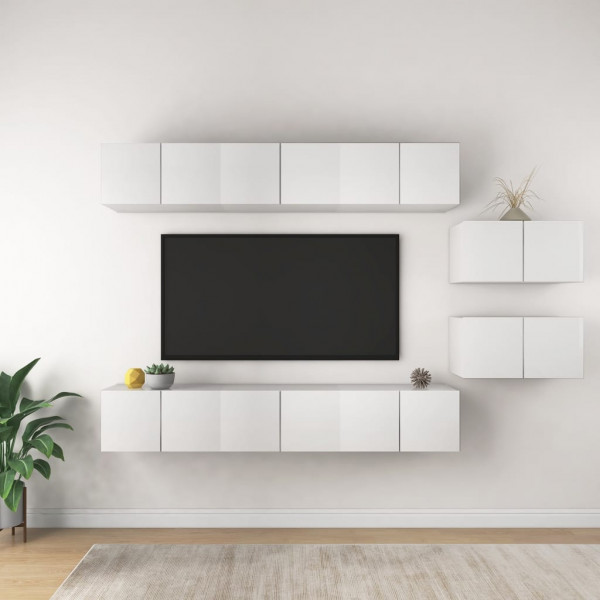 Mueble de TV 8 piezas de madera contrachapada blanco D