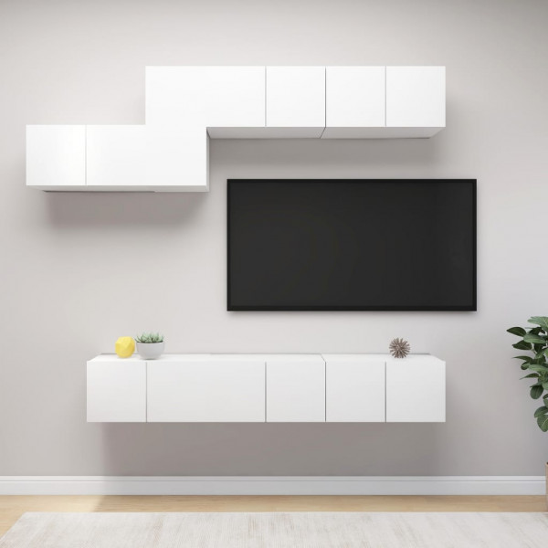 Set de mobiliário de sala de estar TV 7 peças madeira de engenharia branca D