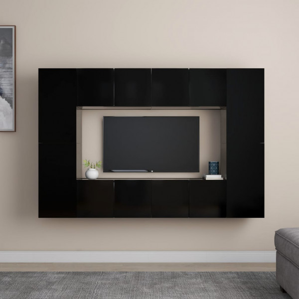 Conjunto de mobília para TV de 8 peças preto aglomerado D