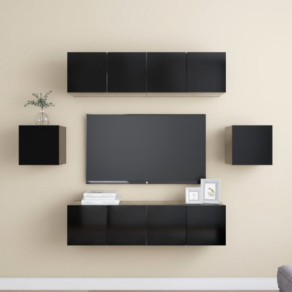 Set de móveis de sala de estar TV 6 peças madeira engenharia preto D