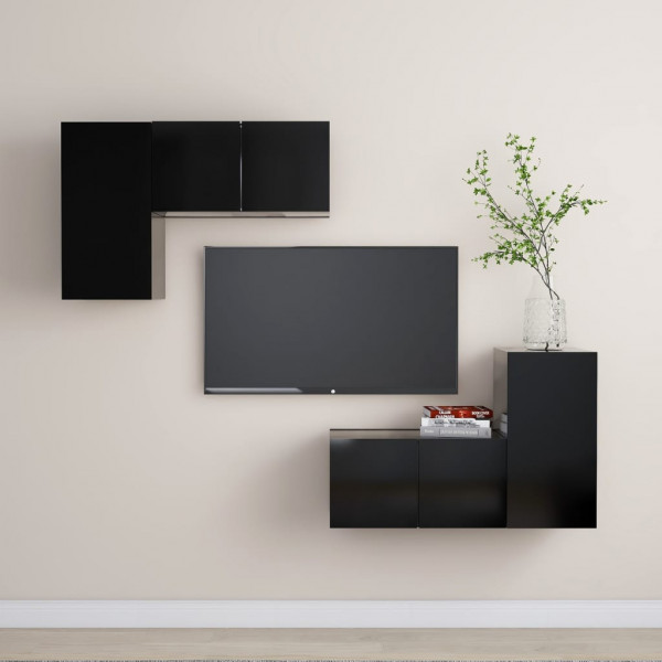 Conjunto de móveis para TV de 4 peças preto aglomerado D