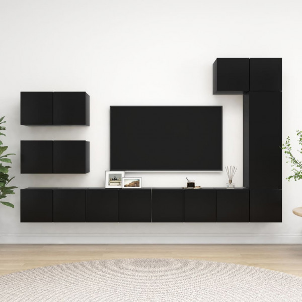 Set de muebles de salón TV 8 piezas madera ingeniería negro D