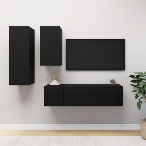 Conjunto de móveis para TV de 4 peças preto aglomerado D